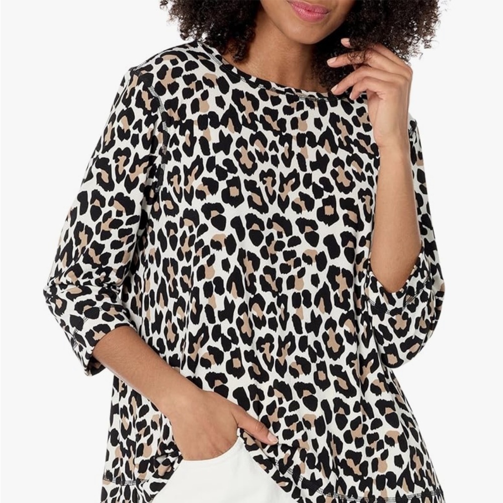 MULTIPLES Three-Quarters Sleeve Leopard Print Top, size XL